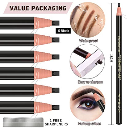 Waterproof Eyebrows Pencil Tattoo Makeup And Microblading Supplies Kit-Permanent Eye Brow Liners In 5 Colors Waterproof Eyebrow Pencils Peel - Brow Pencil Set For Marking (6 Black) - color: 6 Black