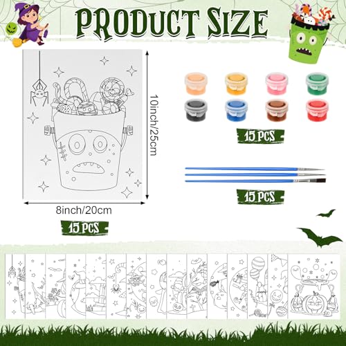 Sherr 75 Pcs Halloween Pre Drawn Painting Canvas Kit for Adults 8 x 10 Inch 15 Set Pre Painted Canvas Sip and Paint Party Favors Set for Adults Halloween Paint Party(Pumpkin Witch Style) - style: Pumpkin Witch Style
