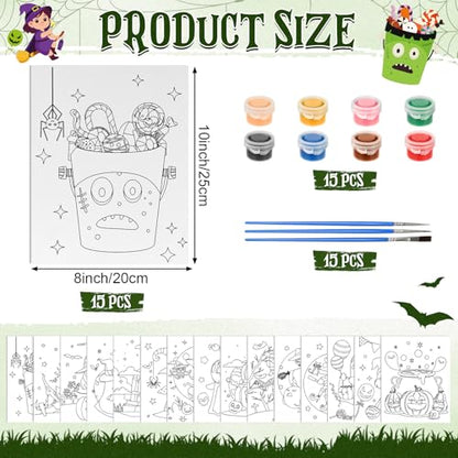 Sherr 75 Pcs Halloween Pre Drawn Painting Canvas Kit for Adults 8 x 10 Inch 15 Set Pre Painted Canvas Sip and Paint Party Favors Set for Adults Halloween Paint Party(Pumpkin Witch Style) - style: Pumpkin Witch Style