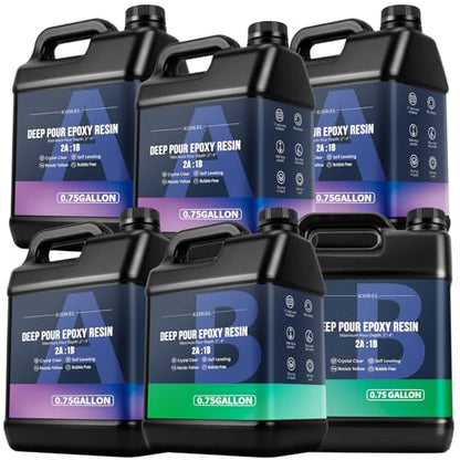 Deep Pour Epoxy Resin, KISREL 4.5Gallon Resin Epoxy Kit (2:1) for 2-4 Inch Pour Depths，Bubble Free, Low Odour, Crystal Clear Casting Resins for Bar Tops, Table Tops, River Tables, Wood Fillers, Crafts - size: 4.5 gallon