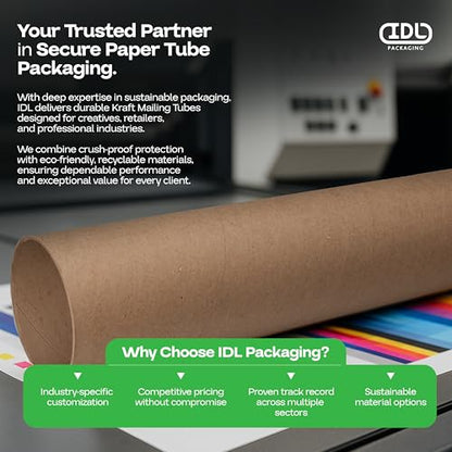 IDL Packaging 4” x 36” Cardboard Mailing Tube, Made in the USA - Reinforced Shipping Cylinder for Posters, Blueprints, Documents & Artwork, with Plastic End Caps - size: 4" x 36"