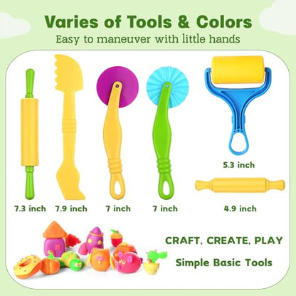 Clay and Dough Tools 6 Pieces Basic Dough Tool Set for Kids, Variety of Rolling Pins, Rollers, Cutters - color: TTX