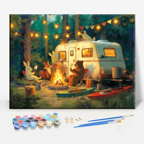 HUINORYA Camper Life Camping Framed Canvas DIY Paint by Numbers Kit Bar Cafe Cave Home Room Wall Bathroom Porch Patio Decor Gift, 16 x 12 Inch - color: CAMPER LIFE