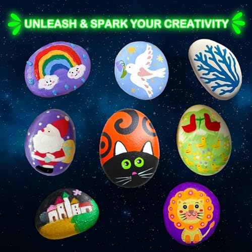 KIDS KING Glow in Dark Rock Painting Kit, Art Craft Kit for Kids Age 6-12 | Rock Painting Kit (Glow in the Dark) Art & Craft Toys Spark Creativity Tool Drawing Party Activity Fovors