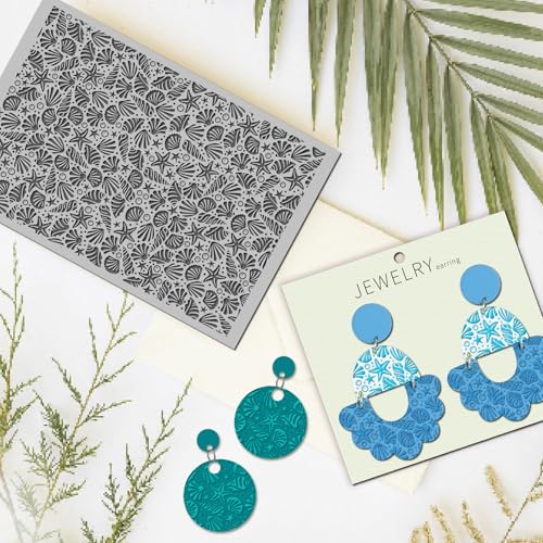 Ocean Sea Shell Polymer Clay Texture Mat - Starfish Seashells Texture Sheet for Polymer Clay Jewelry Making, Earring Charms, DIY Craft Supplies - style: sea shells