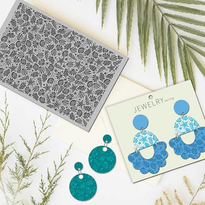 Ocean Sea Shell Polymer Clay Texture Mat - Starfish Seashells Texture Sheet for Polymer Clay Jewelry Making, Earring Charms, DIY Craft Supplies - style: sea shells