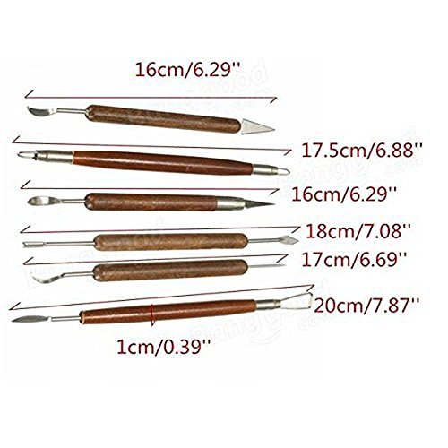 COMIART 6-Piece Dual-Ended Clay Sculpting Tools Set with Wooden Handle, for Polymer Clay, Ceramics, Pottery & Wax Modeling - 12 Shaping Heads Art Craft Kit for Beginners & Professionals