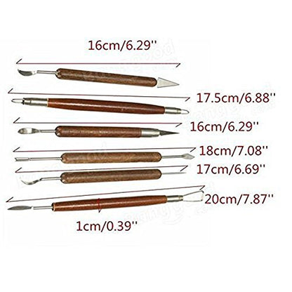 COMIART 6-Piece Dual-Ended Clay Sculpting Tools Set with Wooden Handle, for Polymer Clay, Ceramics, Pottery & Wax Modeling - 12 Shaping Heads Art Craft Kit for Beginners & Professionals