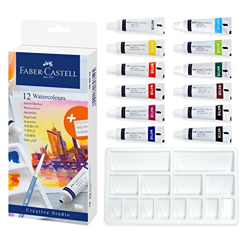 Faber-Castell Watercolor Paint Set - 12 Liquid Watercolors Paint Tubes (9ml) and Mixing Palette - Watercolor Art Supplies for Beginners and Hobby Artists - size: 1 Count (Pack of 12)
