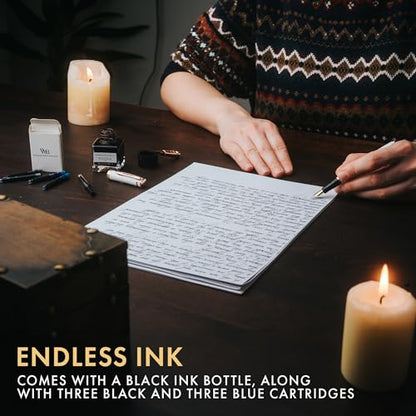 Wordsworth & Black Fountain Pen Set,18K Gilded Medium & Extra Fine Nib,25ML Black Ink Bottle,6 Ink Cartridges,Refill Converter,Gift Box,Smooth Writing Pen [White Rose Gold],Gift Set for Men and Women - color: White Rose Gold