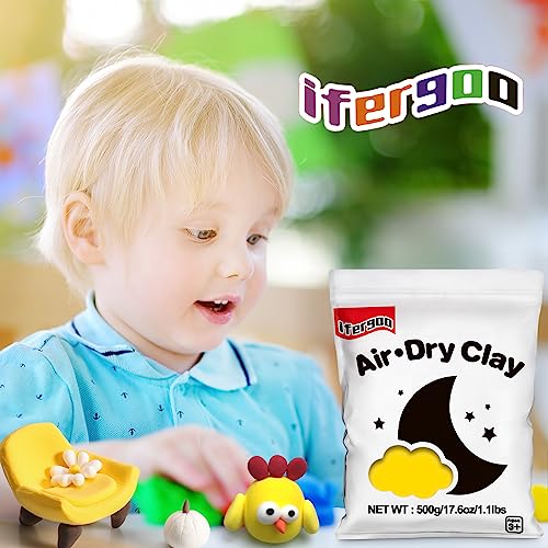 ifergoo Yellow Air Dry Clay - Moldable Cosplay, DIY Creative Modeling Clay for School Arts & Craft Project, Fake Bake, Slime Supplies, Super Light Magic Foam Molding Clay, Soft, No-Sticky, 1.1LBS/500G - color: Yellow/500g