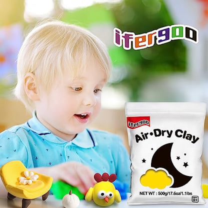 ifergoo Yellow Air Dry Clay - Moldable Cosplay, DIY Creative Modeling Clay for School Arts & Craft Project, Fake Bake, Slime Supplies, Super Light Magic Foam Molding Clay, Soft, No-Sticky, 1.1LBS/500G - color: Yellow/500g