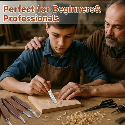 Wood Carving Kit, 17Pcs Wood Carving Tools, Professional Whittling Knife Set, Wooden Hand Knives with Sheath & Deluxe Leather Roll Bag for Beginners Adults & Starter Woodworking