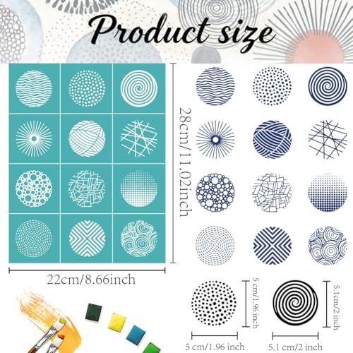 2 Pcs Geometric Circle Silk Screen Stencil, Polka Dot Self-Adhesive Reusable Silk Screen Printing Stencils Template for Painting on on Polymer Clay, Earrings, Wood, Fabric & DIY Crafts - style: Polka Dot