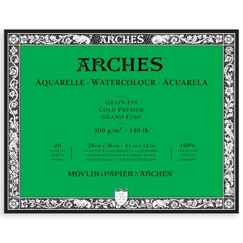 Arches Watercolor Paper Block, Cold Press, 11" x 14", 140 Pound - size: 11"x14", style: Cold Press