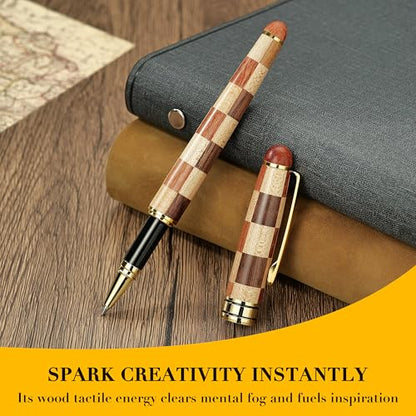 BEILUNER Luxury Wood Ballpoint Pen Writing Set, Chess Style - Elegant Fancy Nice Gift Pen Set for Signature Executive Business Office Supplies - Gift Boxed with Extra Refills (Black) - color: Chess