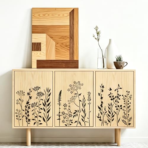 6 Pack 14'' Wildflower Wall Stencil, Reusable Flowers Stencils for Painting Large Pattern on Walls, Wood, Fabric, Furniture, Modular Floral Botanical Stencil Kit