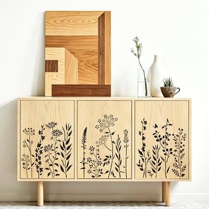 6 Pack 14'' Wildflower Wall Stencil, Reusable Flowers Stencils for Painting Large Pattern on Walls, Wood, Fabric, Furniture, Modular Floral Botanical Stencil Kit