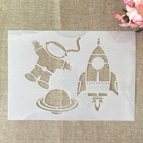TIAMECH A4 Reusable Astronaut Stencil for Painting | Rocket Planet Layering Template, DIY Wall Art, Wood Furniture, Scrapbook & Crafts (8.3x11.7inch) - style: Astronaut Rocket Planet