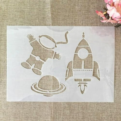 TIAMECH A4 Reusable Astronaut Stencil for Painting | Rocket Planet Layering Template, DIY Wall Art, Wood Furniture, Scrapbook & Crafts (8.3x11.7inch) - style: Astronaut Rocket Planet