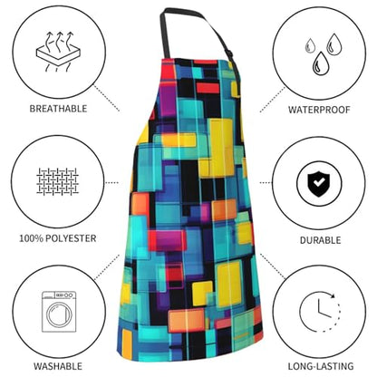 Round watercolor painting Heavy Duty Waterproof Apron with Pockets for AdultsResistant Grilling, Gardening, Painting - color: Square Geometry Diagram