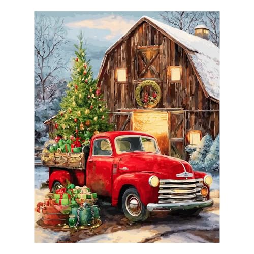 Reivworl Christmas Paint by Numbers Kit for Adults Beginners, Truck Paint by Numbers, Adult Paint by Number Kits for Gifts and Home Wall Decor 16x20 Inch - color: 20-Truck, size: Without Frame