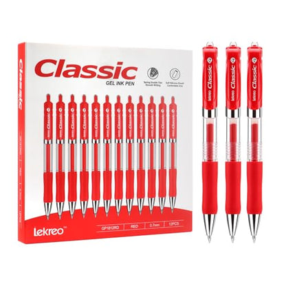 Classic Retractable Gel Roller Pens, 0.7mm Fine Point, Red Ink (Red - 12 Packs) - color: Red - 12 Packs