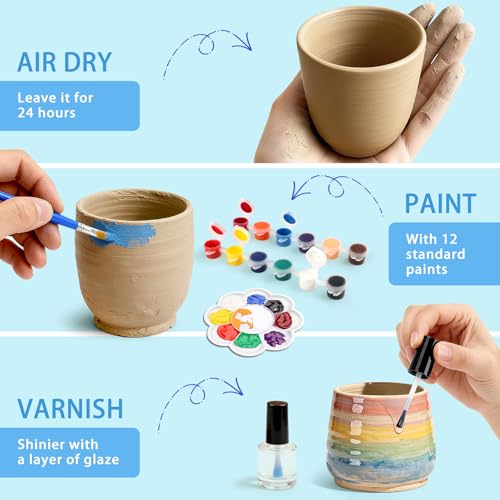 Aujazyble Pottery Wheel for Kids, Complete Pottery DIY Art & Craft Kit Toy, Arts and Crafts for Kids Ages 8-12, Girls Boy Toys Birthday Halloween Christmas Gift for Kid Ages 6 7 8 9 10 11 12+, Blue - color: blue