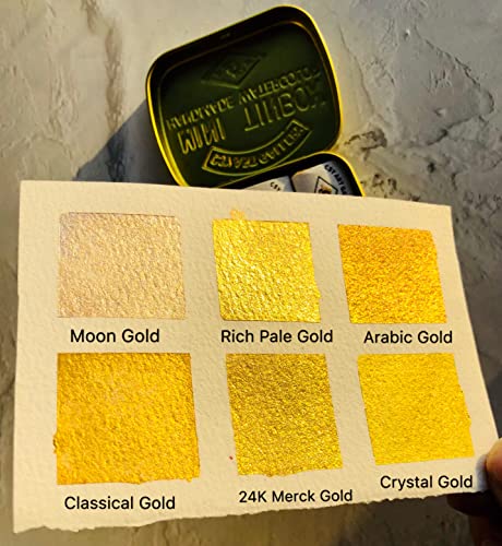 Metallic Watercolor Paint Set – Set of 6 Shimmery Gold Solid Water Colors – Artist Quality – Perfect for Adults, Students, Hobbyists(Earth Golden)