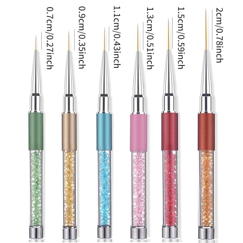 6Pcs Rhinestone Handle Ultra-Fine Nail Liner Brush Set - Professional Striping Brushes for Intricate Nail Art, Multi-Color Crystal Handle Gel Polish Liner Brushes for Salon & DIY Manicure Detailing - color: 6PCS Liner Brush