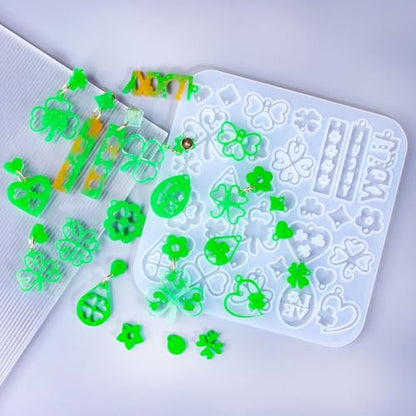 3 Pack Shamrock Silicone Resin Earring Molds, Lucky Straw Shape Earring UV Molds Epoxy Resin Casting Mold with 200Pcs Earring Hook for St Patrick's Day Keychain Jewelry Pendant DIY Supplies - color: 3 Pack Shamrock