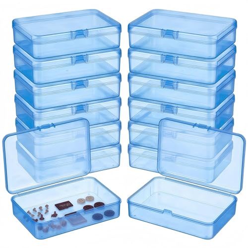 LJY 12 Pieces Rectangular Empty Mini Clear Plastic Organizer Storage Box Containers with Hinged Lids (4.5 x 3.3 x 1.1 inch, Blue) - color: Blue, size: 4.5 x 3.3 x 1.1 inch