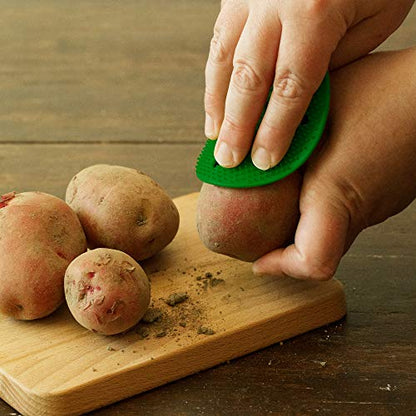 Cestari Vegetable Scrubber Brush : Double Sided Fruit and Veggie Scrubber | Multi Use: Potato Scrubber - Carrot Brush - Trivet - Jar Opener - Coaster - Fruit Cleaner -BPA Free - color: Jade Green