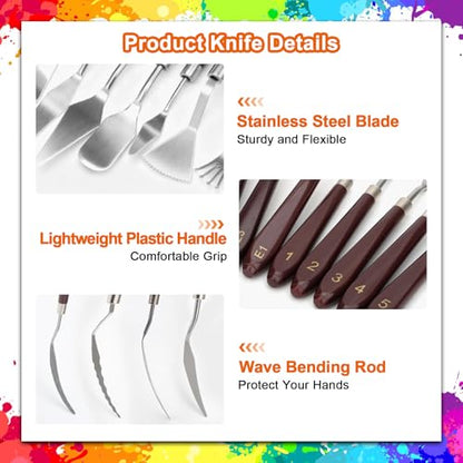EEEKit 19 PCS Painting Spatula Set, Stainless Steel Palette Knife Set with Art Paint Scrapers, Paint Spatula Tools for Oil Canvas, Watercolor, Acrylic Painting