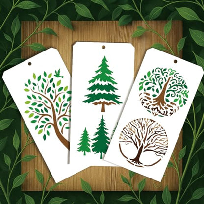 12 Sheets 20 Styles Tree Stencils for Painting, Tree of Life Drawing Templates Bamboo Pine Reusable Border Stencil for Painting on Wall Wood Home Decor - style: Trees