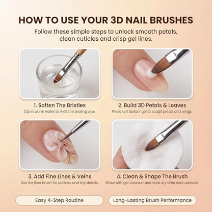 2Pcs Nail Art Brush Set, Multi-Functional 3D Nail Pen for Gel Extensions, Builder Nail Gel Design and Home DIY Manicure (Wood Color) - color: Wood Color 2PCS