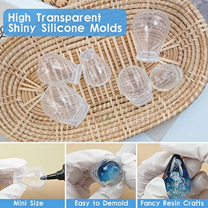 6 PCS Mini High Transparency Egg and Waterdrop Shaped Silicone Molds, Clear Egg Waterdrop Resin Moulds, Spheroid Pendant Epoxy Mold for UV Resin Crafts, DIY Jewelry Making