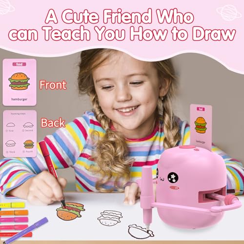 Drawing Robot for Kids, Voice Interactive Educational Drawing Robot, Montessori Painting Learning Toys with 150 Cards, Christmas Birthday Party Gift for 3 4 5 6 7 8 Years Old Girls Boys - color: Pink