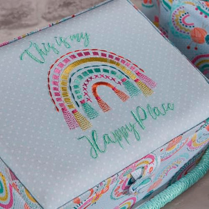Hobby Gift Medium Sewing Box Organiser, Fabric Covered Storage Box with Handle, Internal Tray, Pin Cushion and Pocket for Sewing, Quilting and Knitting Supplies - color: Rainbow