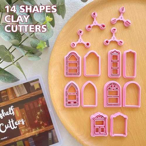 Keoker Back to School Polymer Clay Cutters, 14 Shapes Polymer Clay Bookshelf Cutters