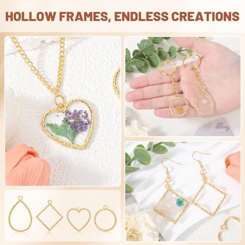 Gartful Open Bezels for Resin Jewelry Making, Hollow Frame Pendants with Jump Rings, Craft Bezels for Necklace, Earrings - style: Engraved Frame - 4 Styles 30PCS