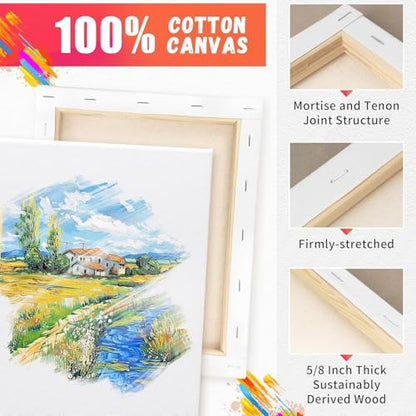 FIXSMITH Stretched Canvas for Painting- 8x10 Inch,Bulk Pack of 8,Primed,100% Cotton,5/8 Inch Profile of Super Value Pack for Acrylics,Oils & Other Painting Media - size: 8"x10"