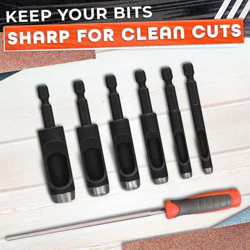 6 Pcs Leather Hole Punch Set — Belt Hole Puncher for Leather Belts, Watch Bands, Soft Plastic, DIY Crafts — Carbon Steel Hollow Punches for Drill 3/16" 1/4" 5/16" 3/8" 7/16" 1/2", Case Not Included