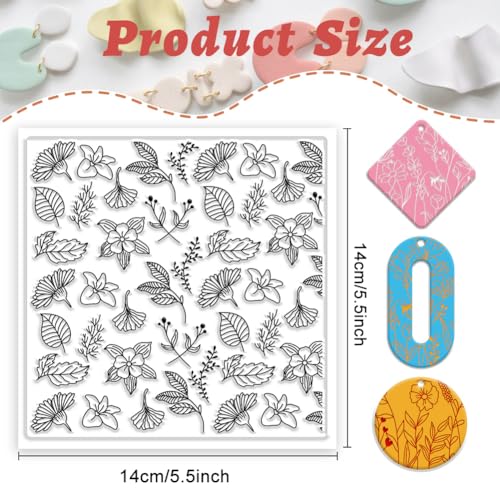 Leaf Flower Polymer Clay Texture Sheet Silicone Texture Stamp Sheets Floral Clear Texture Mat Modeling Pattern Pad Reusable for Scrapbooking Polymer Clay Pottery Earrings Jewelry Making - style: Leaf Flower
