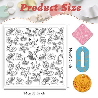 Leaf Flower Polymer Clay Texture Sheet Silicone Texture Stamp Sheets Floral Clear Texture Mat Modeling Pattern Pad Reusable for Scrapbooking Polymer Clay Pottery Earrings Jewelry Making - style: Leaf Flower