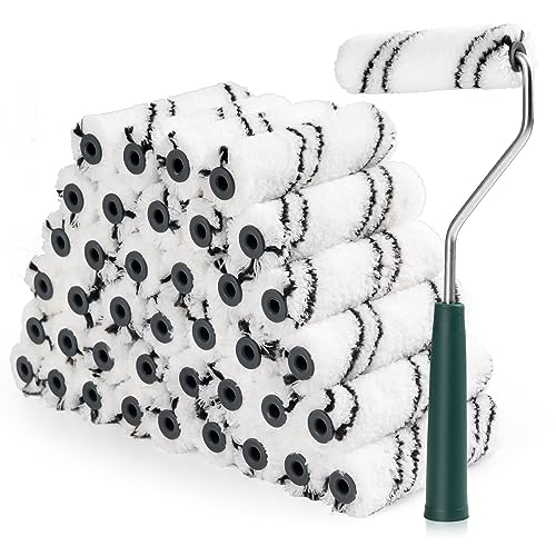 Microfiber Paint Roller 4 Inch, Small Paint Roller Covers (3/8-Inch Nap, 40 Pack), Mini Paint Rollers for House Painting with Paint Roller Frame, Wall Painting Tool - color: 4 inch paint roller 40 pack