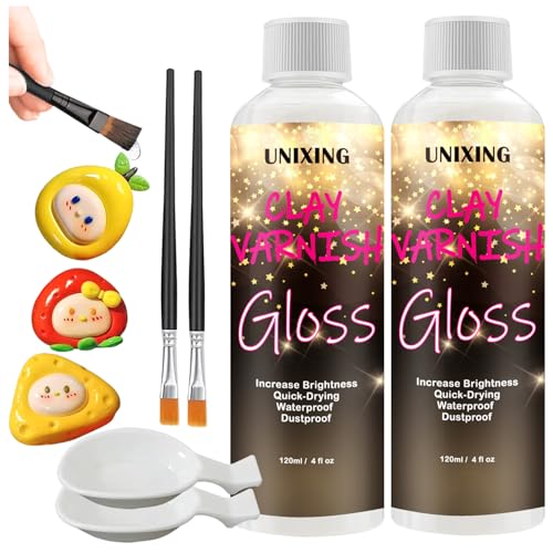 240ml High Glossy Air Dry Clay Glaze, Air Dry Clay Varnish, Clay Sculpture Sealant for Ceramics, Oil Painting, Wood, Air Dry Clay Pottery Waterproof Scratch Resistant Varnish for Clay (60ML X 4Pack) - style: varnish 120x 2Pack