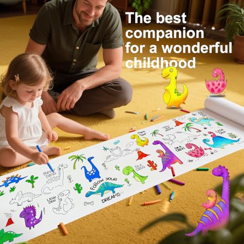 2-Pack Boys Coloring Paper Roll, 1 Dinosaur World + 1 Vehicle Adventure, 116"x11.6" Giant Drawing Paper, Reusable Mess-Free Art Paper Set for Toddler Boys Ages 3-8, Best Birthday Gift & Tablecloth - color: C8
