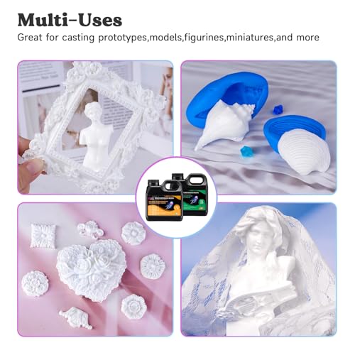 Polyurethane Resin & Silicone Mold Making Kit 72oz, 20A Non-Toxic Platinum Silicone Rubber for Mold Maker
