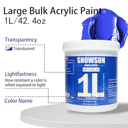 SNOWSUN Ultramarine Acrylic Paints, Large Bulk Heavy Body Acrylic Paint (42.4 oz, 1L) - Non Toxic Gloss Thick Art Paint for Multi-Surface, Ideal for Canvas Wood Ceramic Fabric and Leather, Stone Craft, for Artists & Beginners - color: Ultramarine
